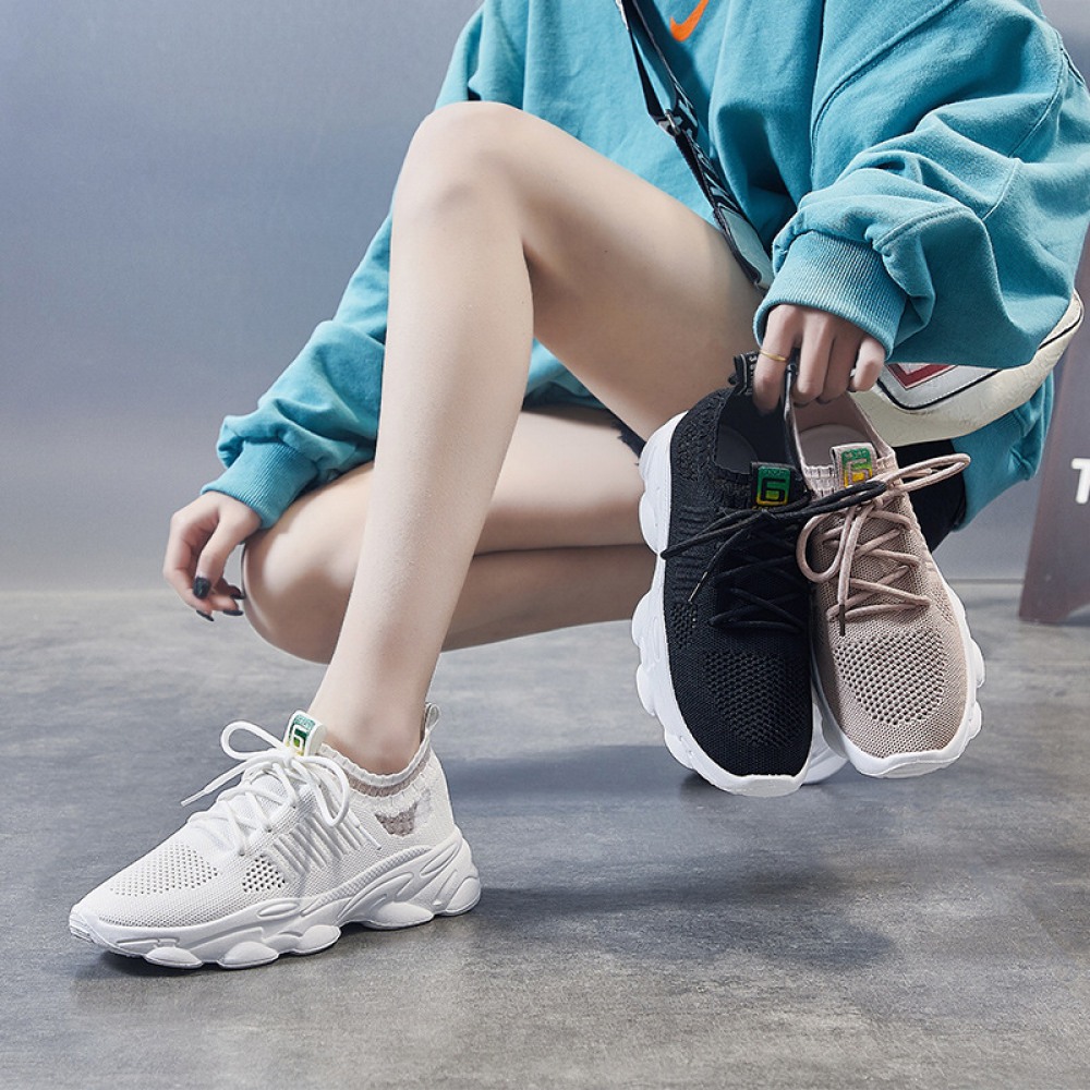 Women's Mesh White Shoes Summer New Breathable Student Running Flat Sneakers